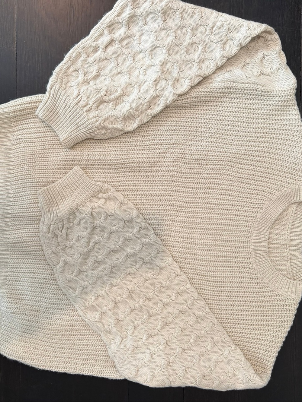 Women's Crew Neck Cable Sleeve Knit Sweater - Cream
